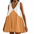 thumbnail image 3 of Ahabrexf Womens Summer Sleeveless Mini Dress Casual Loose V Neck Sundress Color Block Pleated Swing Flowy Sun Dress, 3 of 7
