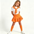 thumbnail image 7 of Yeaiivve Girls 4 Piece Outfits Back to School Performance & Class Photo Sets for Girls Round Neck Short Sleeve Top Bubble Skirt Shawl and Socks Orange 11-12 Years, 7 of 7