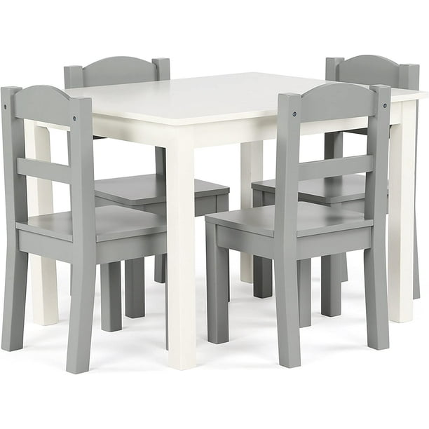 Humble Crew Kids Wood Table 4 Chairs Set White Grey Walmart Com Walmart Com