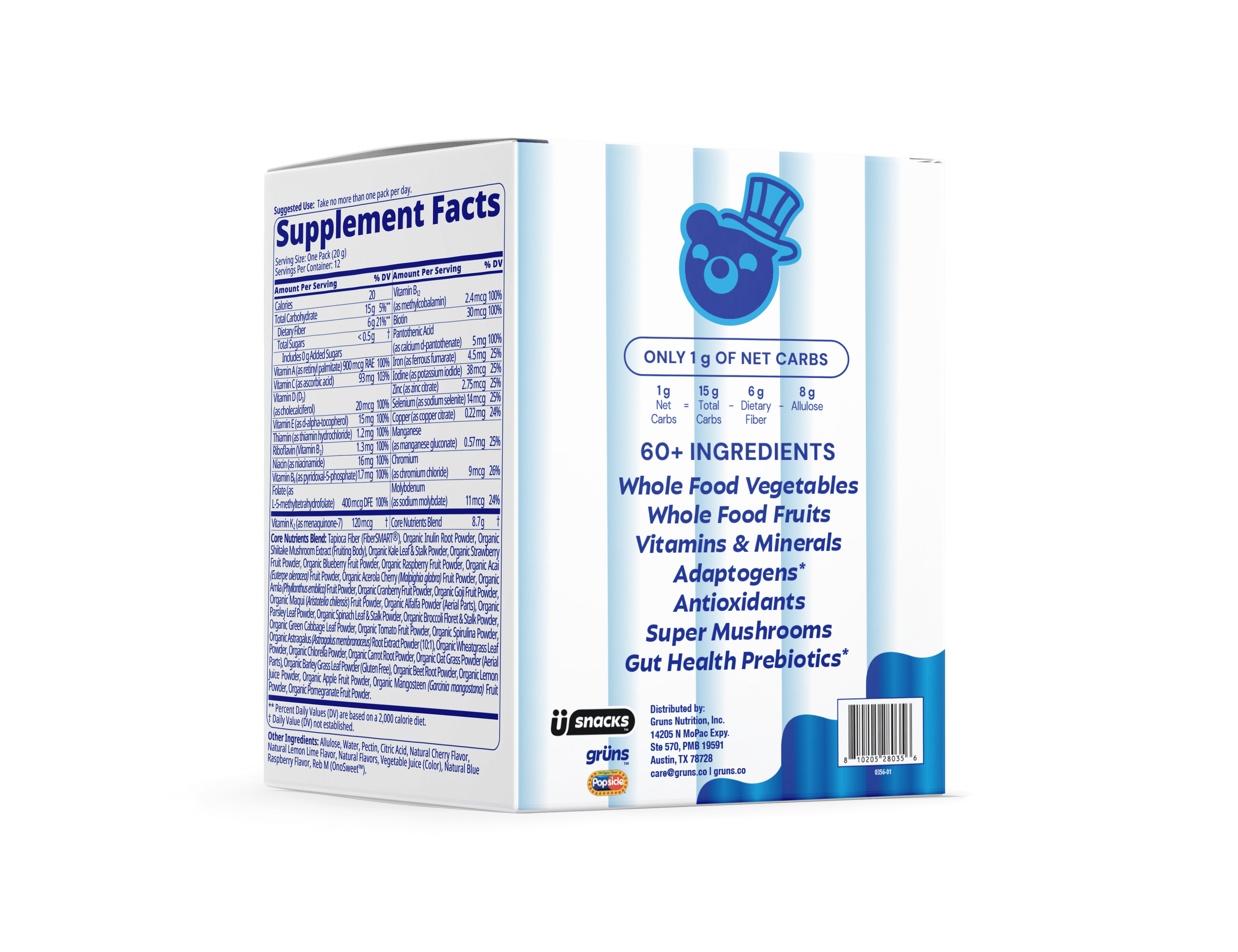Gruns Firecracker Popsicle Sugar Free Superfoods Greens Gummies - 12 Servings