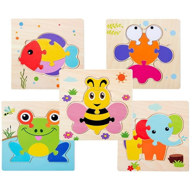 Wooden Jigsaw Toys for Toddlers, 5Pcs Animals and Colors Learning ...