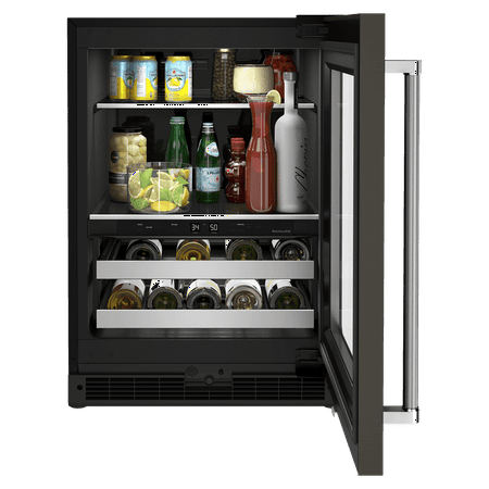 KitchenAid - 14-Bottle Dual Zone Beverage Cooler with Glass Door and Metal-Front Racks - Black Stainless Steel