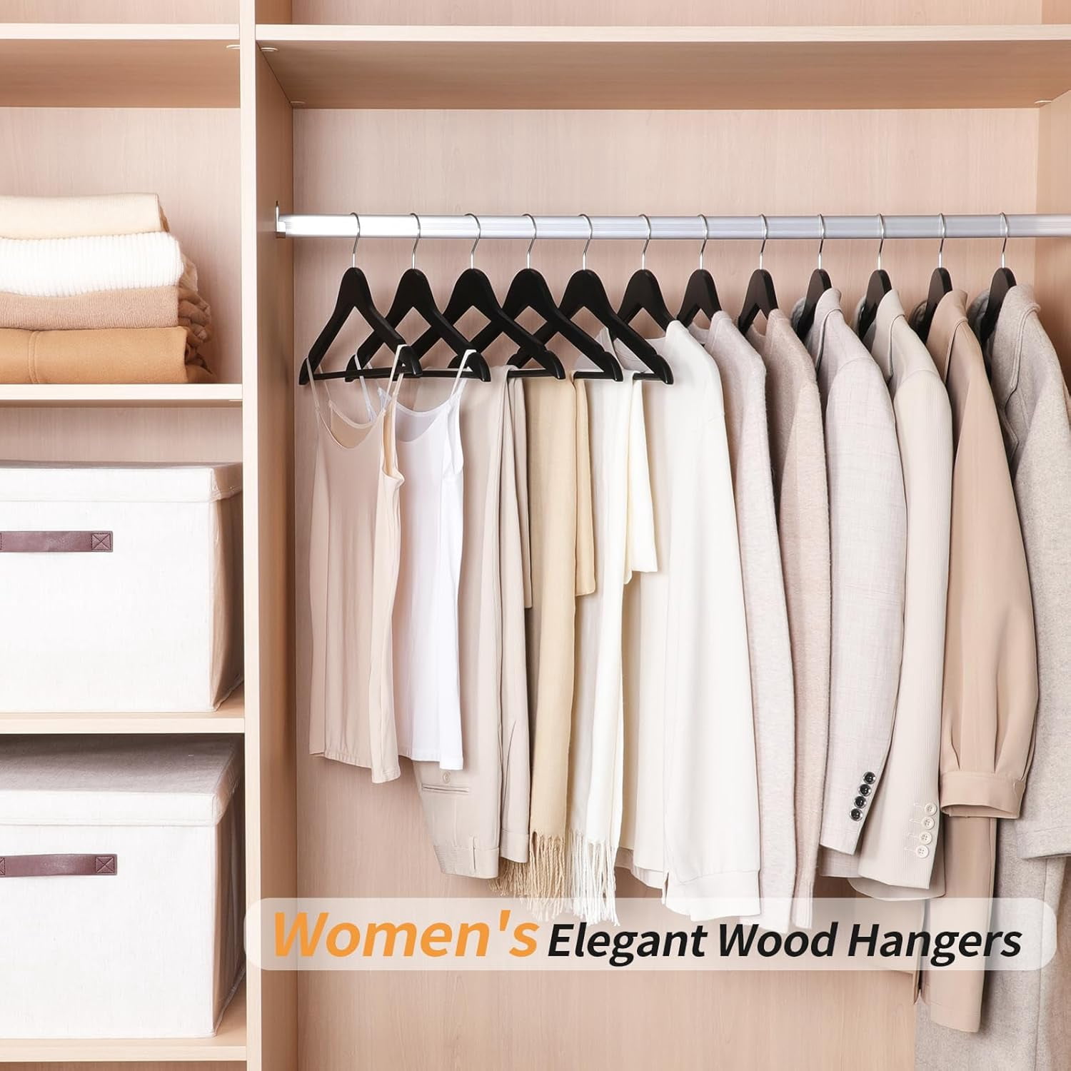 Wood Suit Clothes Hangers for Closet Organizer, Black, 30-Pack