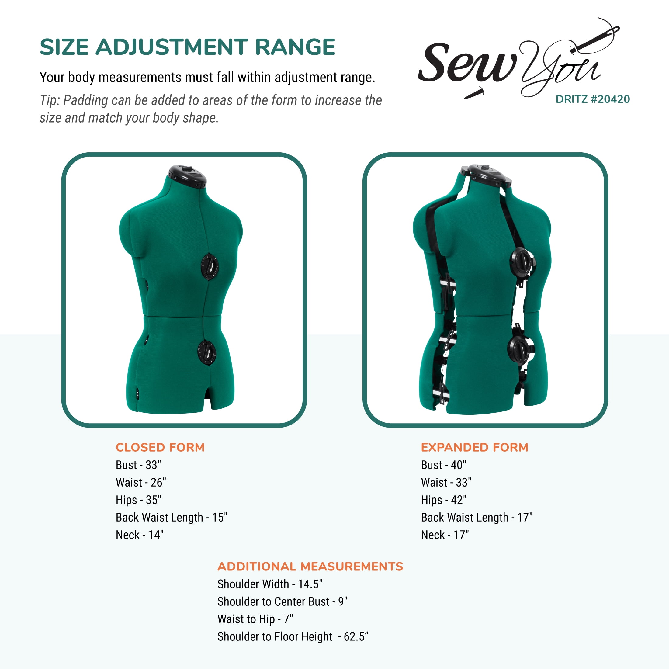 Dritz Sew You Adjustable Dressform, Small