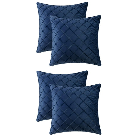 Unique Bargains 4Pcs Velvet Geometric Textured Pillow Covers Home Decor Cushion Covers Navy Blue 18" x 18"