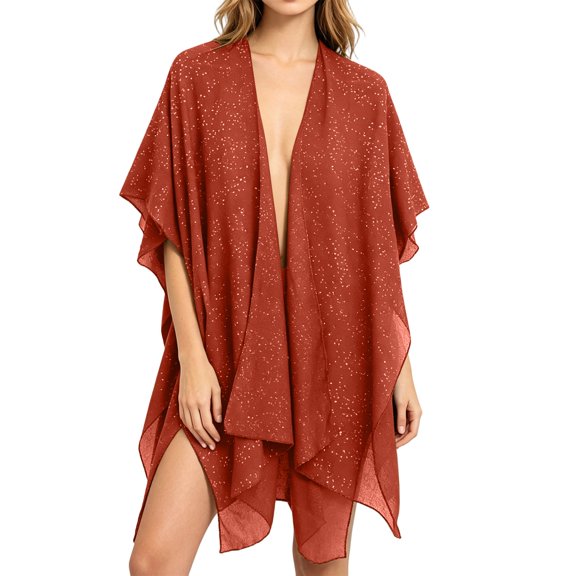 Sparkle Metallic Shawl Wrap for Women Formal Dress Evening Party Wedding Guest Cardigan Lightweight Cover Up Scarf Orange Free Size