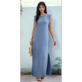 thumbnail image 6 of 2025 Women Summer Round Neck Casual Loose Split Wrinkle-Free Long Maxi Vacation Dress with Pockets, 6 of 9