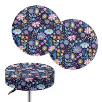 Renewold Hippie Flower Lotus Violet Blue Bar Stool Covers Round Padded 13"-15" Round Bar Stool Seat Cushion Stretch and Washable Bathroom Vanity Seat Stool Covers
