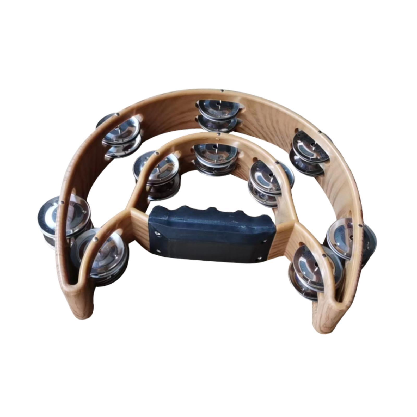 JWQFBC Double Row Tambourine Hand Bell Compact Half Moon Percussion Drum Favors Musical