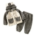 thumbnail image 2 of Luxalzxs Flannel Pajamas Set for Kids Girls Boys Winter Fleece Button Down Hooded Top and Pant Set Lounge Set Two Piece Fuzzy Thicken Warm Pjs Loungewear Sleepwear Outfits 12M-13T, 2 of 4
