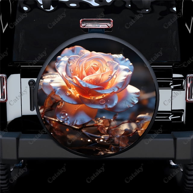 Beautiful Blue Rose Flowers Pattern Polyester Universal Spare Wheel Tire Cover Wheel Covers for Trailer RV SUV Truck Camper