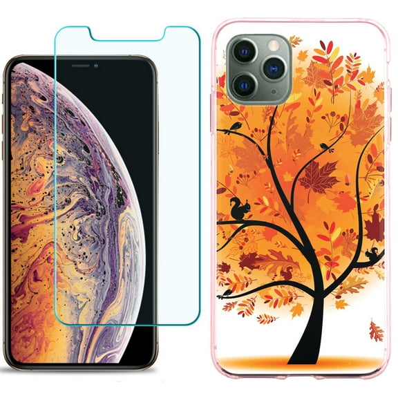 For Apple iPhone 11 PRO Case, Slim-Fit TPU Protective Phone Case (Pink Bezel) with Tempered Glass Screen Protector, by OneToughShield ® - Golden Tree