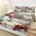 thumbnail image 3 of Manfei Winter Cute Snowman Queen Sheet Sets, Merry Christmas Flat Sheet, Teens Boys Girls Kids Queen Fitted Sheet, Ultra Soft Home Decor, 4pcs, 3 of 7