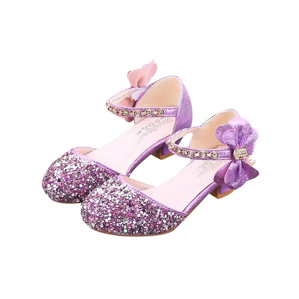 Kidpika Kids Girls Sequin Bowknot Princess High Heel Shoes Kids Glitter Dance Party Performance Wedding Shoes Walmart Com