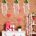 thumbnail image 1 of Plastic Artificial Green Plants Pink Artificial Flower Rattan Wall Hanging Valentine's Day Home Decor with Green Plant Scene Arrangement for Photography Props(1Pcs) Rkxzt, 1 of 8