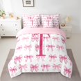 thumbnail image 2 of jejeloiu Letter T Monogrammed 7-Piece Twin Bedding Sets,Bowknot Bow Ribbon Bedding Comforter Set,Pink White Sheet Sets For Girls,Microfiber Room Decorative Reversible, 2 of 8
