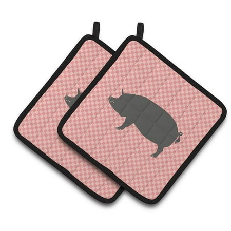 

Berkshire Pig Pink Check Pair of Pot Holders - Pink
