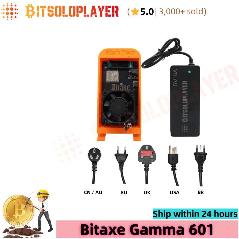 Bitaxe Gamma 601 BM1370 Chip 1.5TH/s 2.4G WiFi BTC Lottery Miner Crypto Mining Machine with Stand Silent Fan for Home Bitcoin Solo Mining,Orange Stand