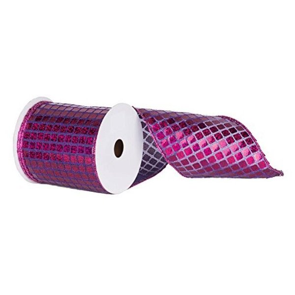 Vickerman 4" X 10yd Fushia Maille Ruban à Carreaux en Métal