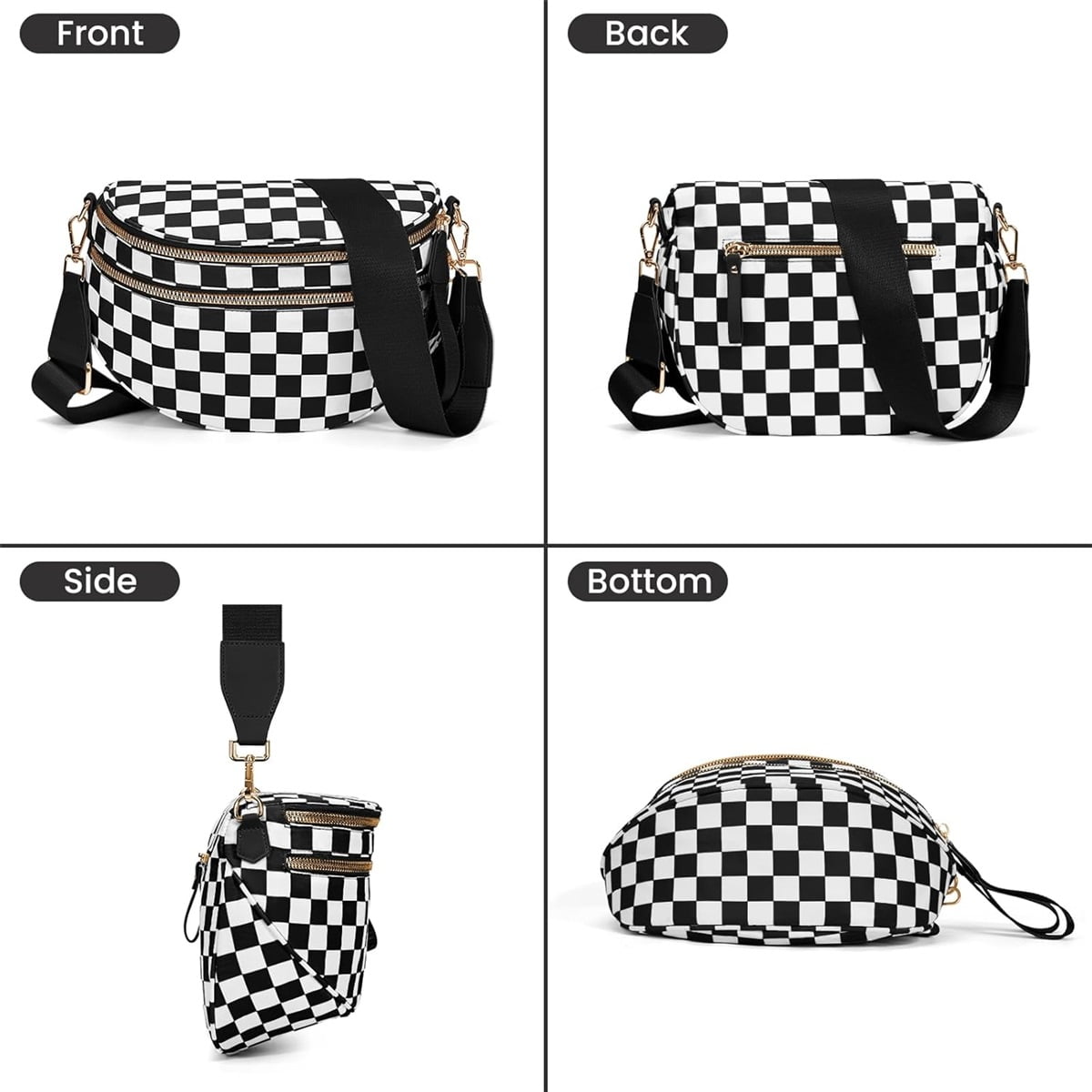 Luxury Checkered Crossbody Bag,Spacious Bum Bags for Women Nylon Crossbody Fanny Packs Checkered Purse Belt Wallet