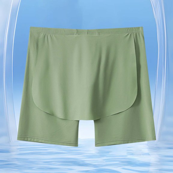 Men's Skirt Pants Briefs Ice Silk Lengthened Roll Side Opening Briefs Mens Shorts for Daily Wear with Relaxed Comfort and Modern Clean Design, L, Green