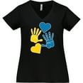 thumbnail image 3 of Inktastic Down Syndrome Awareness with Handprints and Hearts Blue and Yellow Women's Plus Size V-Neck T-Shirt, 3 of 5