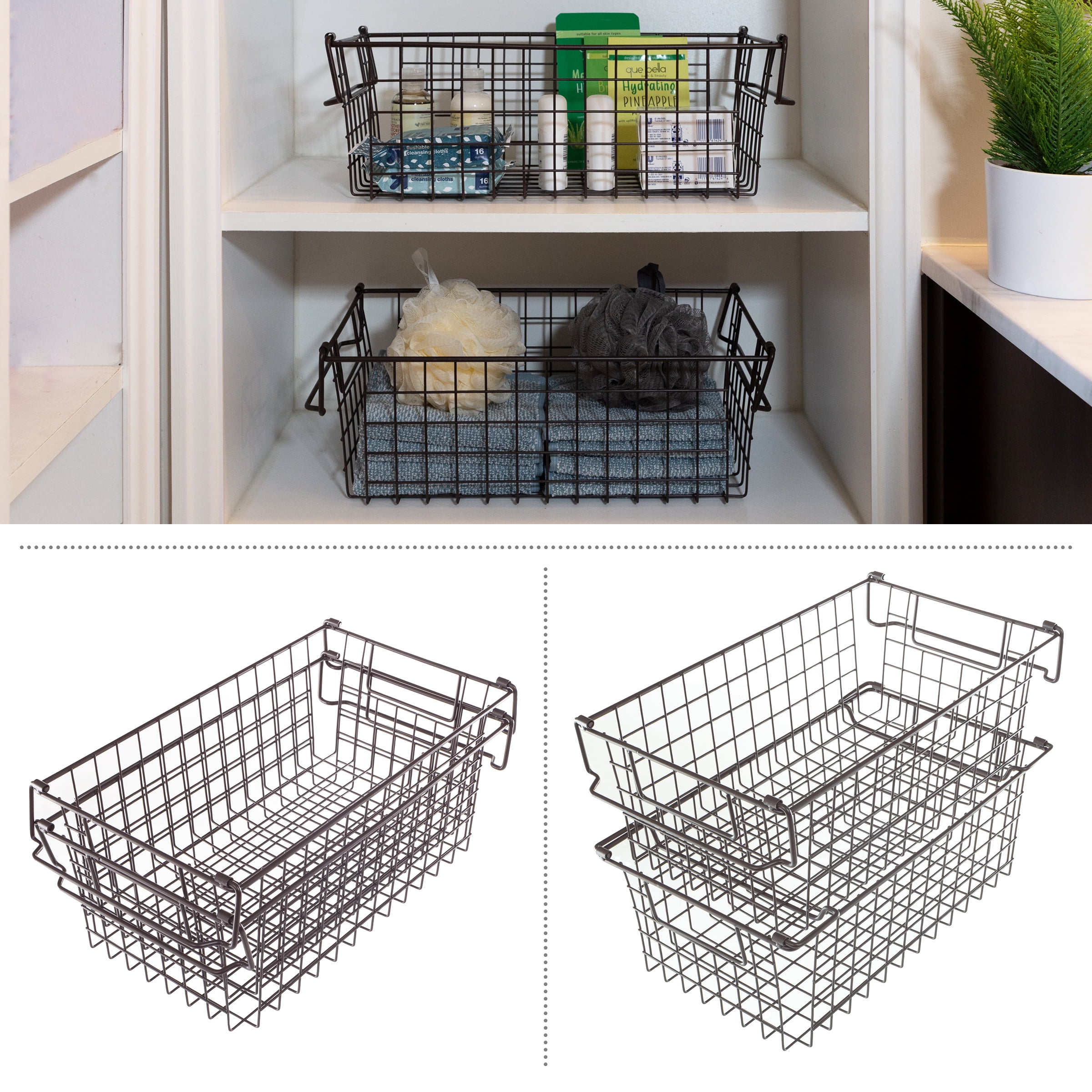 Set Of 3 Storage Bins - Basket Set For Toy, Kitchen, Closet, And Bathroom  Storage - Small, Medium, And Large Shelf Organizers By Home-complete  (black) : Target