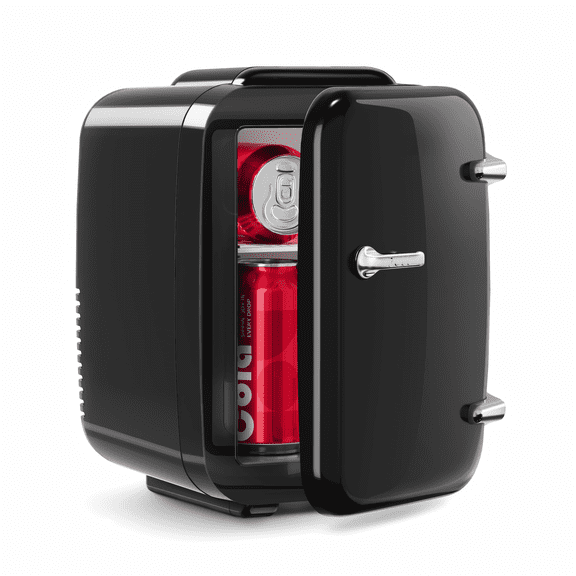Mini Fridge, 4 Liter/6 Can Mini Makeup Fridge, 110V AC/ 12V DC Portable Thermoelectric Cooler&Warmer for Skincare, Drink, Cosmetic, Medicine, Small fridge for Bedroom, Office, Dorm, Car, Black