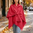 thumbnail image 6 of Fewfanhot Self Tie Fringe Wool Blend Poncho Cape, Open Front Warm Wrap Shawl Coat for Women Fall Winter, 6 of 7