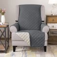 thumbnail image 2 of CHUN YI Reversible Wing Chair Slipcovers with Elastic Band and Side Pocket (Gray), 2 of 6