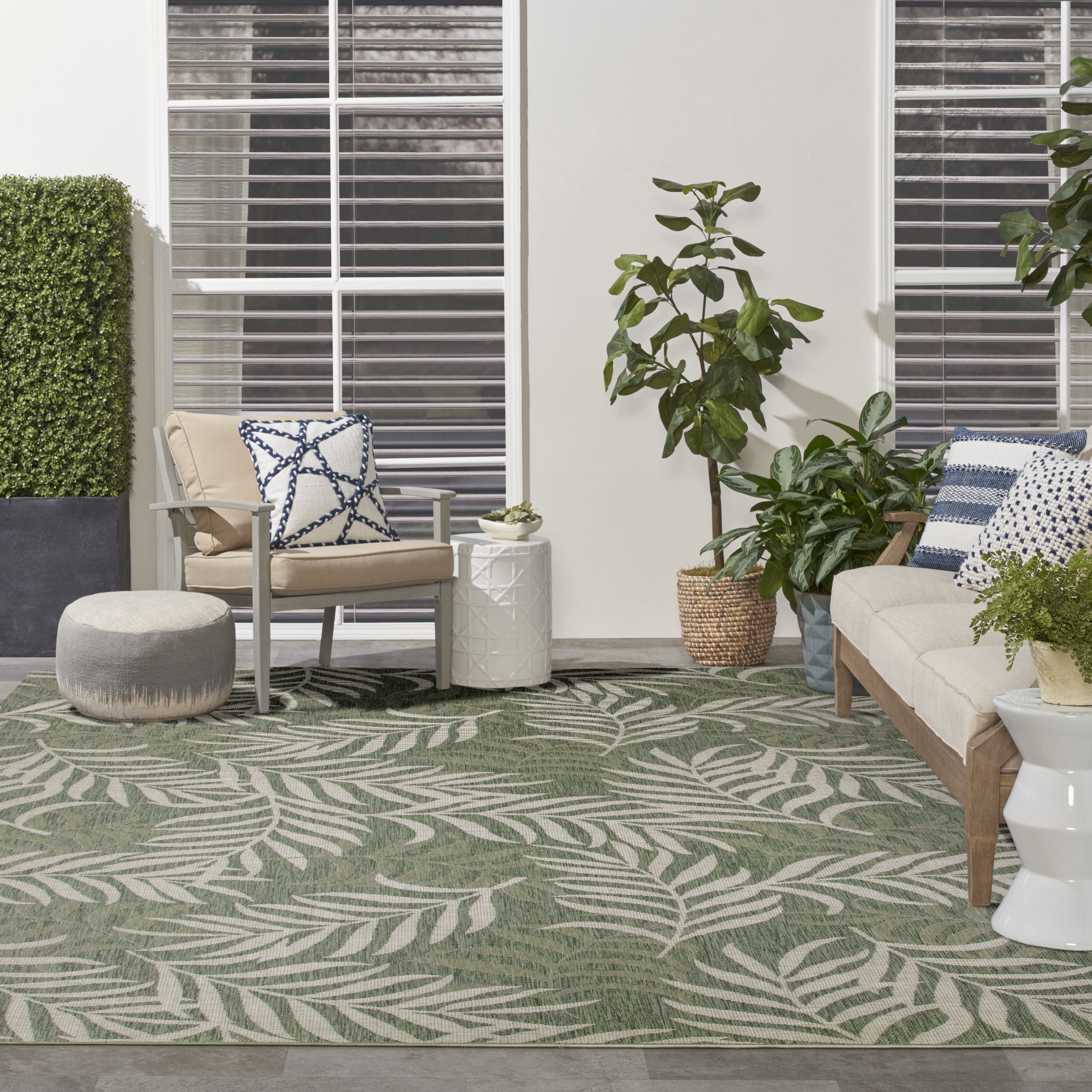 Nourison Garden Oasis Indoor/Outdoor Green Ivory 9' x 12' Area Rug (9x12)