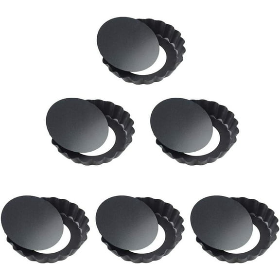 LQQBOX 6 Pcs Egg Tart Molds, 4 In Mini Tart Pans Removable Bottom, Cupcake Cake Muffin Mold Tin Pan Baking Tool, Reusable Quiche Bakeware Carbon Steel for Pies, Quiche, Cheese Cakes, Desserts