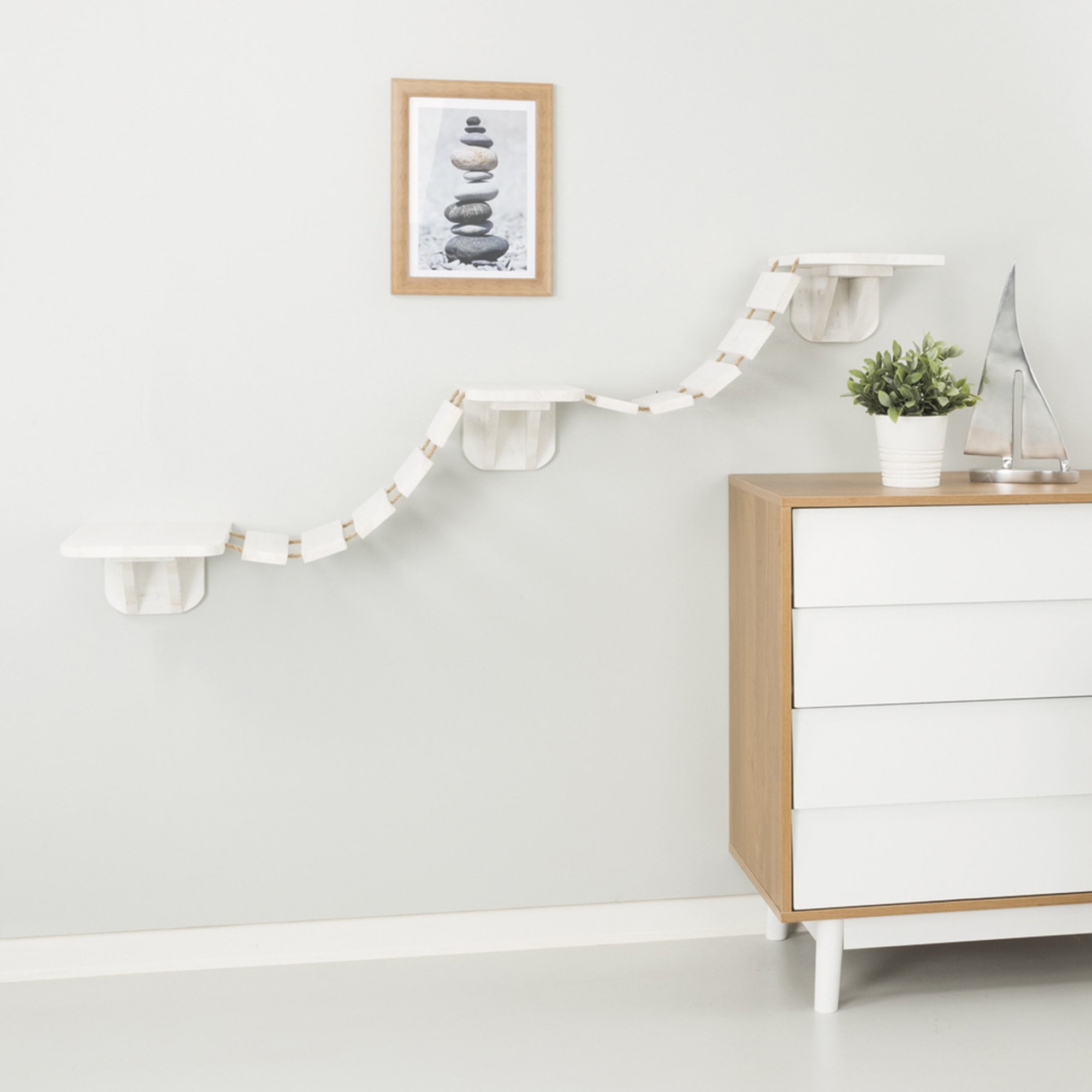 TRIXIE Multi-Level Wall Mounted Cat Perch with Bridge, White