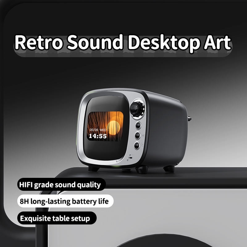 FM Radio Bluetooth Speaker with Alarm Clock, Rechargeable Retro Mini Wireless Speaker, LCD Touch Screen Display, Support TF Card, Vintage Decor Perfect for Party,Office,Home,Bedroom,Kitchen,Outdoor