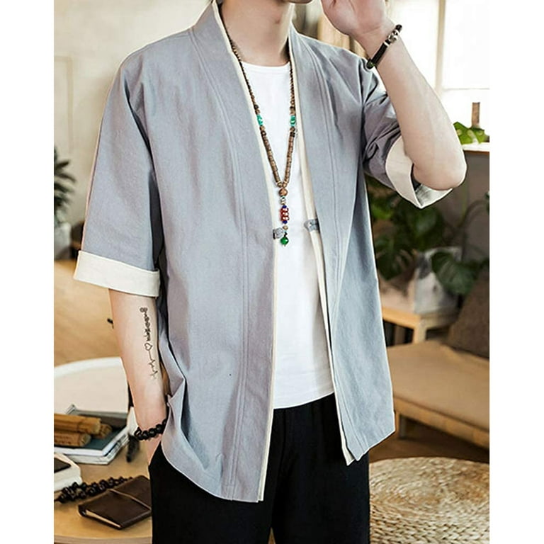 Han Pajamasmen's Cotton Kimono Pajama Set - V-neck Button-up
