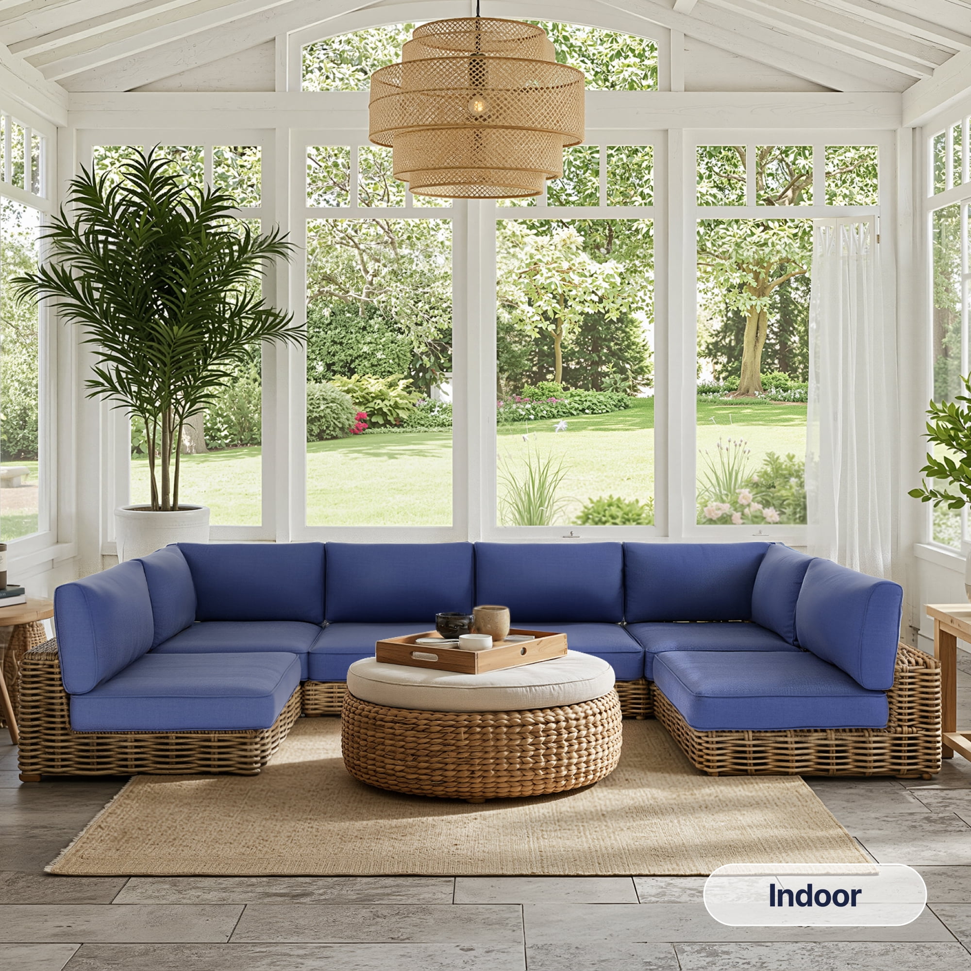 SUNCOZE 14-Piece Outdoor Patio Cushion Set for 6-Seat Sectional Sofa, 25.6 x 25.6 Inch Replacement Cushions, 4-Inch Thick, Non-Slip, Weather-Resistant, Blue