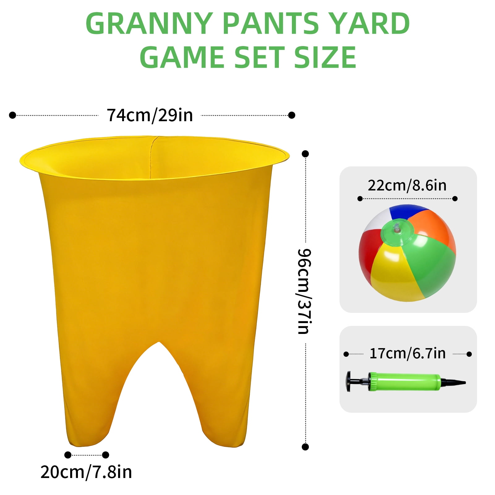 Granny Pants Yard Game, Granny Pants Outdoor Game, with Yellow & Blue Pants and 8 Bouncy Balls & 1 Air Pump, Giant Yard Games for Adults Friends Gathering Backyard Lawn Party(11 PCS)