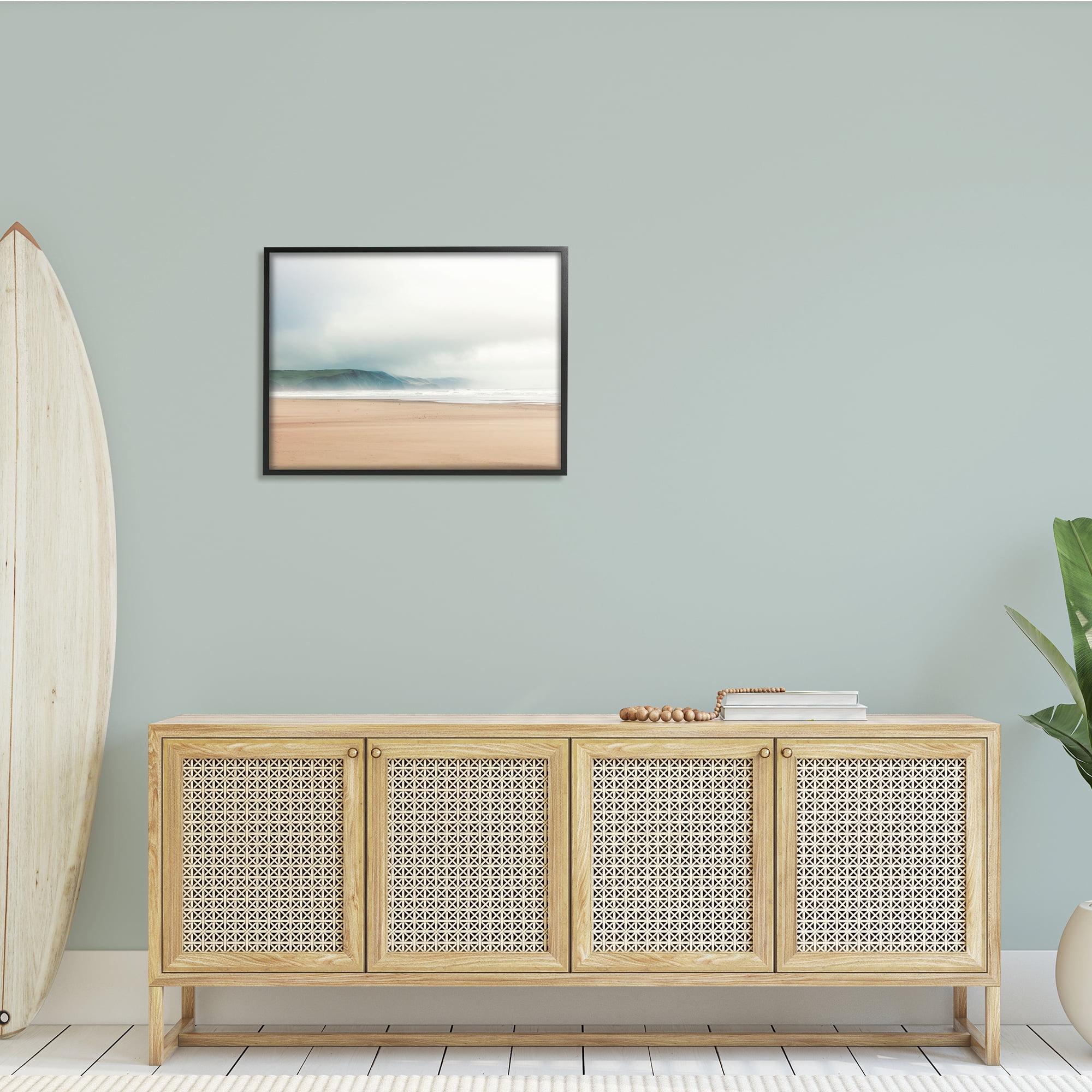 Stupell Indtries Tranquil Beach and Grassy Cliffside Misty Sky Landscape,30 x 24,Design by Ian Winstanley