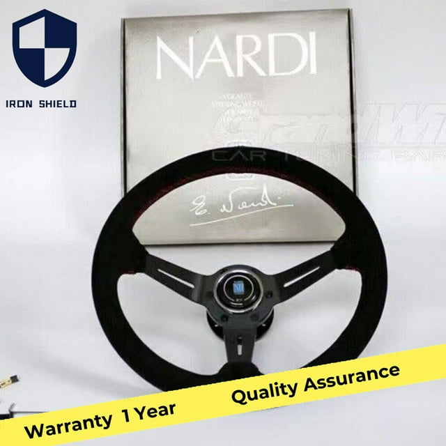 NARDI 350mm 14' Deep Tapered 90mm Suede Leather Red Stitching Sports Steering Wheel -