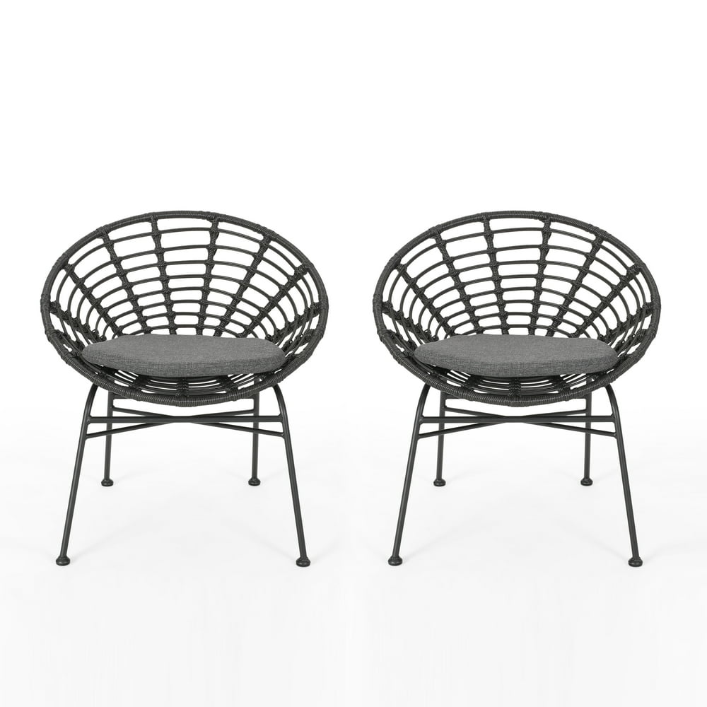 Cohen Outdoor Wicker Dining Chair with Cushion (Set of 2), Gray and