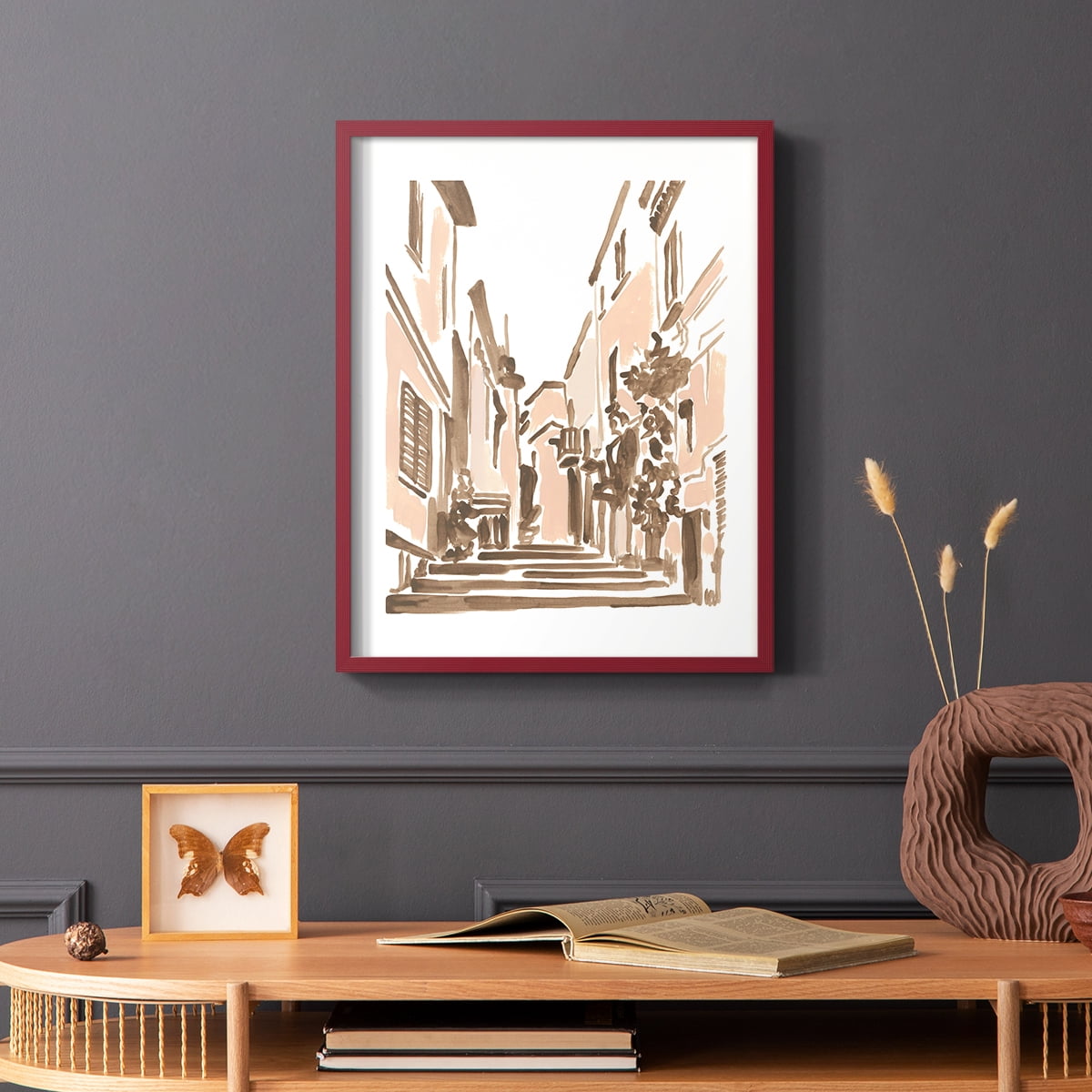 Blush Architecture Study I Framed Print in Red Solid Wood Framed Print No Nail Hanging