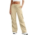 thumbnail image 2 of Cargo Pants Women 2026 Basic Elastic Waist Drawstring Casual Loose Wide Straight Leg Cargo Sweatpants with Pockets, 2 of 8