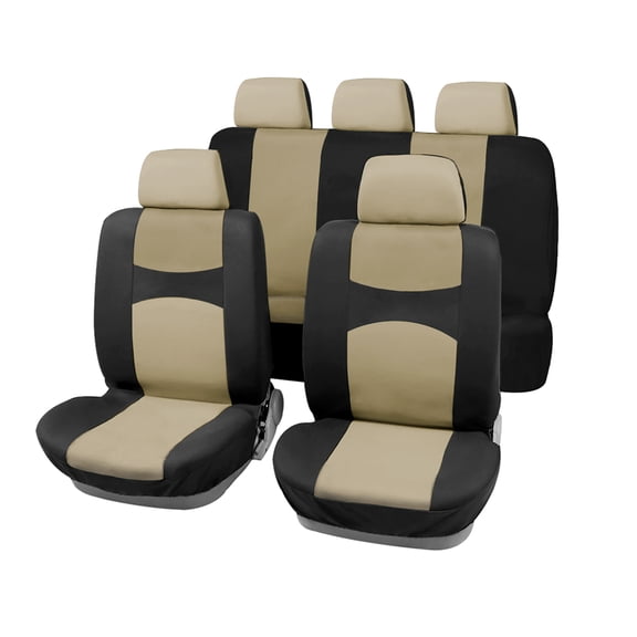 Unique Bargains 9Pcs Universal Fit Full Car Seat Cover Kit Black Beige