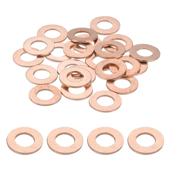 Uxcell M8 Copper Flat Washers, (8mm ID 16mm OD 1mm Thick, Purple) (42 Pcs), Sealing Ring Automotive Drain Plug Gaskets Flat Oil Crush Washer Spacers, Suit for - Fasten Screws/Faucets