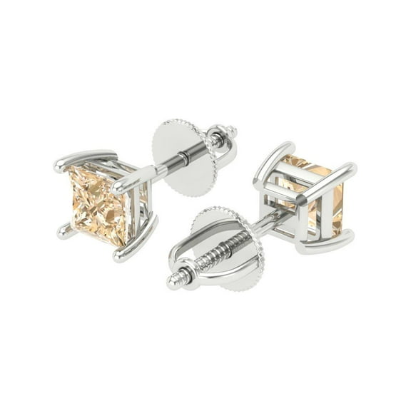 1.5 Ct Princess Cut Studs Natural Morganite 14K White Solid Solid Gold Everyday Dainty Earrings Screw Back