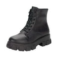 thumbnail image 2 of Viluyesy Womens Combat Booties, Thick Sole Leather Lace Up Zipper Fashion Mid Calf Moto Boots Black US8.5, 2 of 9