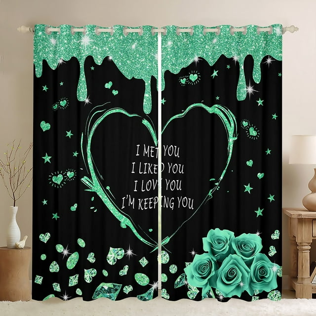 Erosebridal Rideaux Roses Verts Lot de 2 (42x63), pour Filles, Rideaux Occultants Romantiques de la Saint-Valentin 30 %-50 %, Décor Chic Diamants