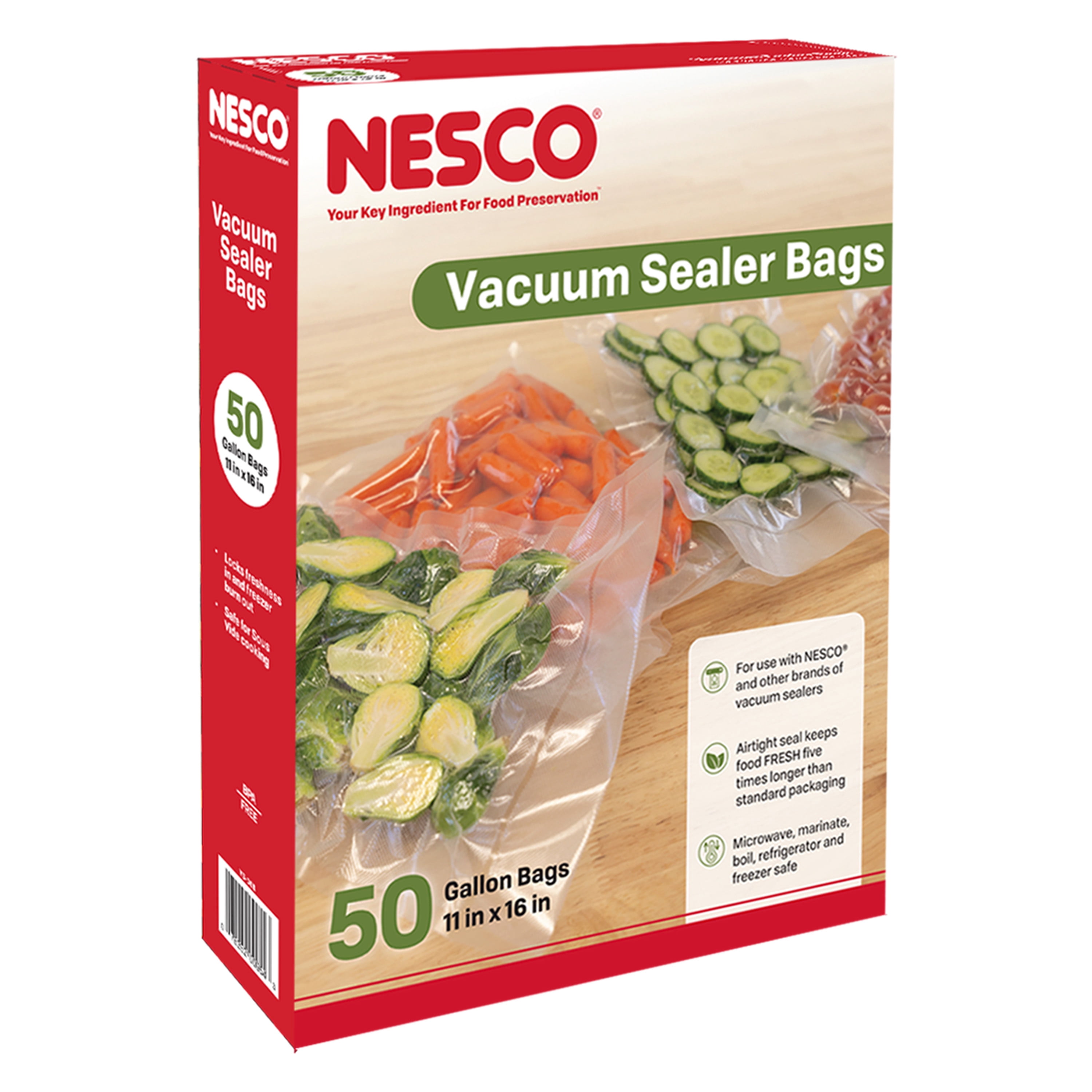 (3 pack) NESCO Gallon Vacuum Sealer Bags (11" x 16"), 50-Count BPA-Free Vacuum Seal Bags for Freezer Storage and Sous Vide, Works With Nesco and FoodSaver Vacuum Sealer Machines