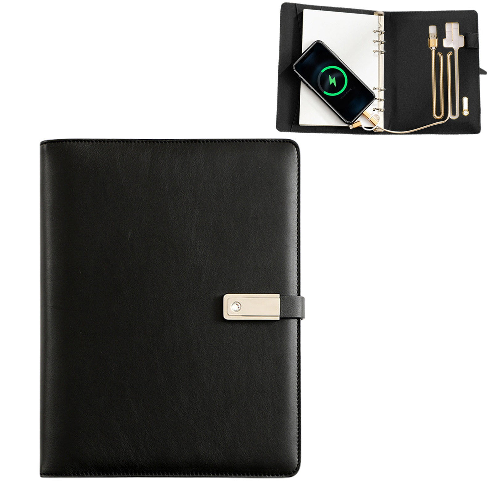 Vivcore Refillable Planner with Power Bank and USB Drive, A5 Loose-leaf Charging Notebook, Multi-function Business Office Journal, Executive Work Notebook, 1 PC