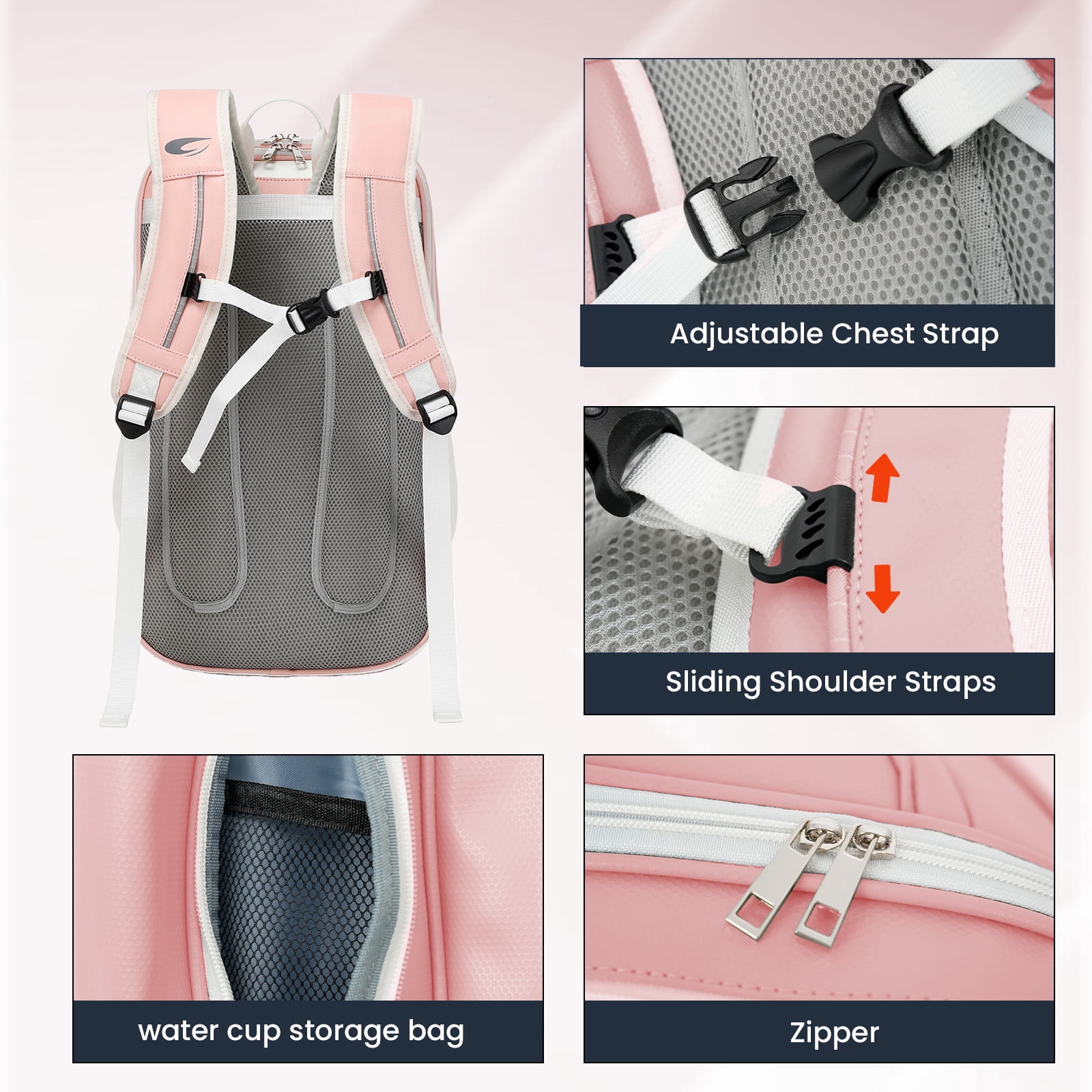 CCGTIOR Multi-Use Beach Tennis Bag For Sport Convertible Padel Backpack - Laptop Sleeve, Ball Sleeve, Fence Hook, Easy Access,Shoe Compartment (Pink)